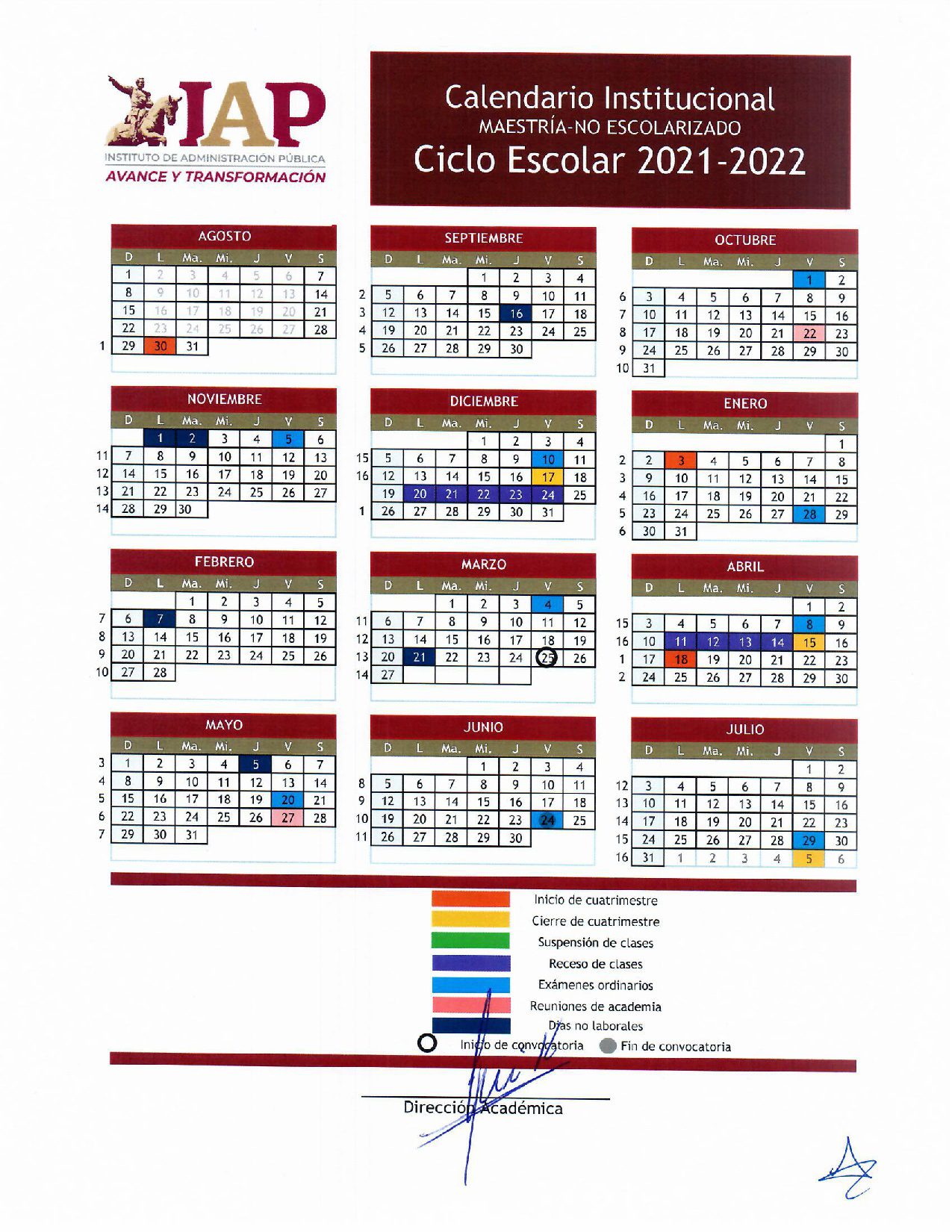 Calendario Maestría en Línea